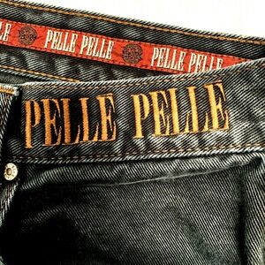 Vtg Pelle Pelle Jeans Mens 34x34 Black Loose Baggy Hip Hop 90s Spellout Rare
